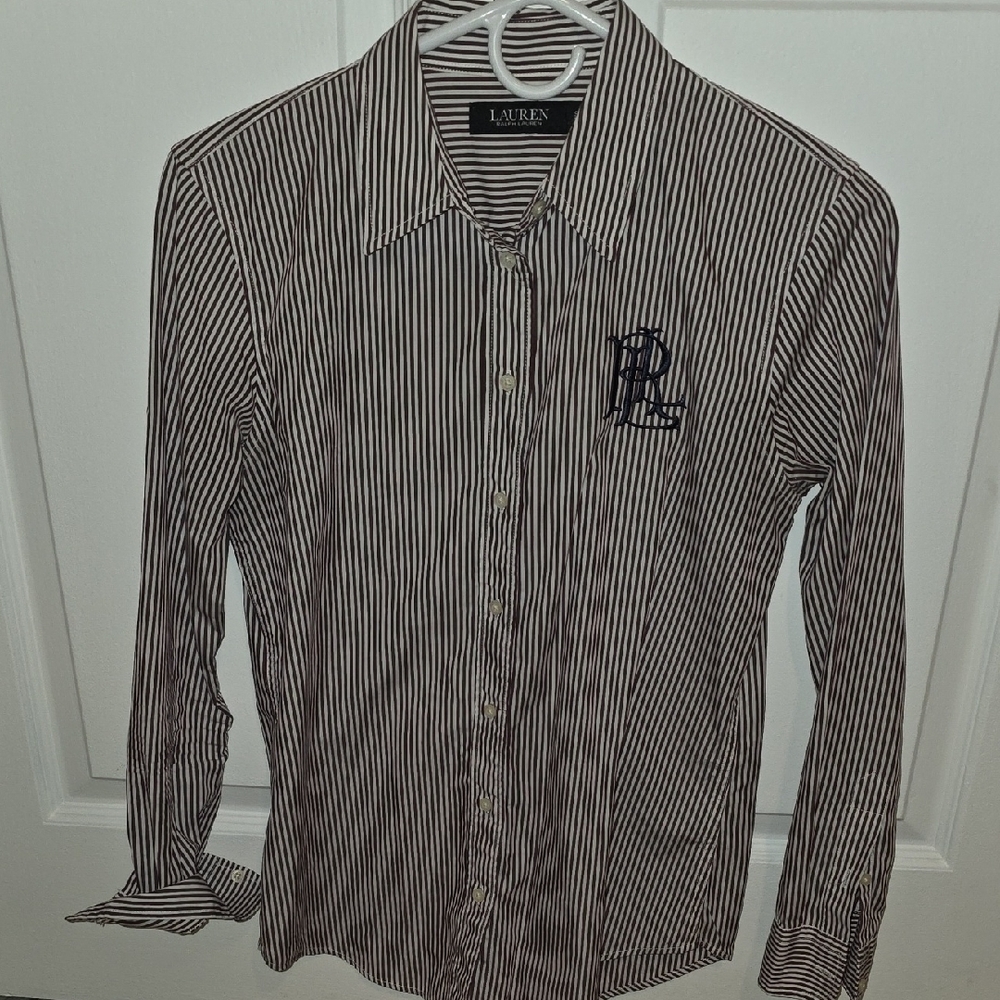 Lauren Ralph Lauren Women's Purple & White Striped Button-Down Shirt